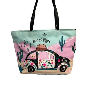 Kate Spade Out Of Office Tote Beetle Bug Chihuahua Cactus Teal RARE Hard To Find